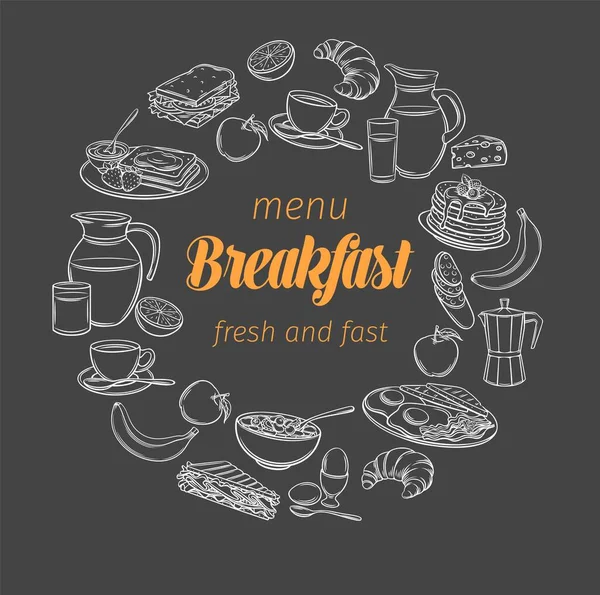 Frühstück Und Brunch Banner Tafel Stil Skizzieren Brunch Menü Design — Stockvektor