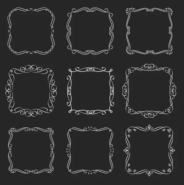 Bloeit Vierkante Frames Set Calligrafisch Ontwerp Elementen Monogram Retro Etiketten — Stockvector