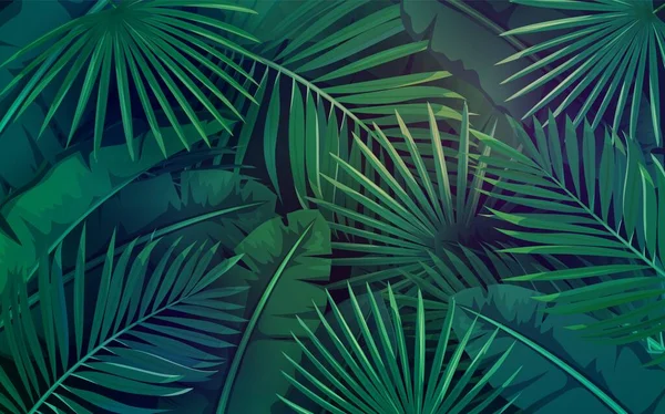 Tropik Yapraklar Ormanın Egzotik Muz Yaprağı Areca Palmiyesi Duvar Kağıdı — Stok Vektör