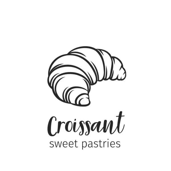 Croissant Icône Contour Boulangerie Badge Pour Design Menu Café Étiquette — Image vectorielle