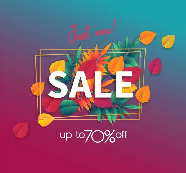 Fall Sale Poster Bright Autumn Foliage Maple Oak Elm Vector Stock Illustration