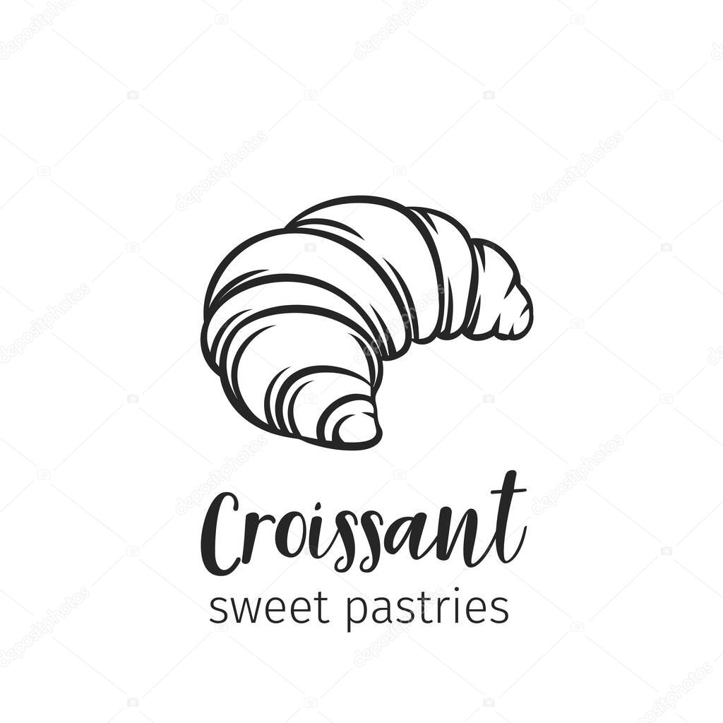 Croissant outline icon badge bakery for design menu cafe, label and packaging. Vector illustration.