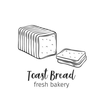 Tost ekmeği ana hatları belirler. Pastane veya gıda tasarımı için elle çizilmiş simge.