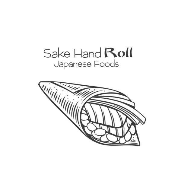 Esquema Rollo Mano Sake Vector Sushi Ilustración Dibujada Mano Ilustración — Vector de stock