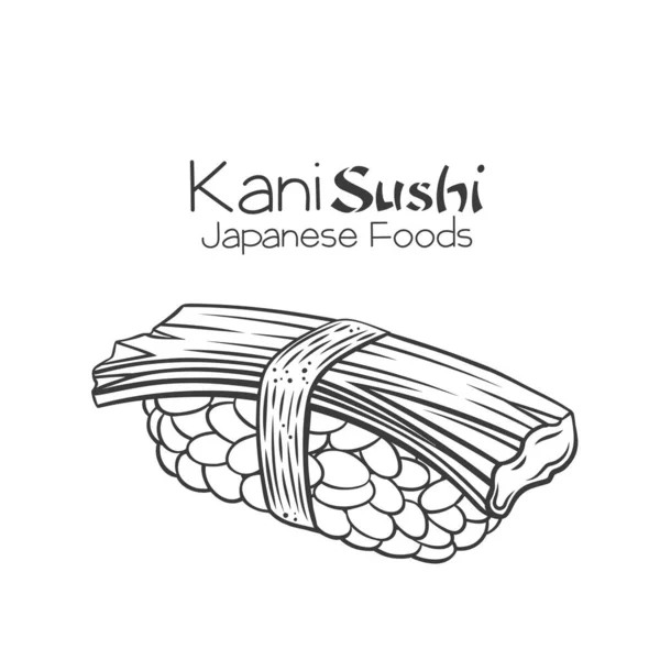 Kani Sushi Contour Icône Alimentaire Traditionnelle Japonaise Avec Viande Crabe — Image vectorielle