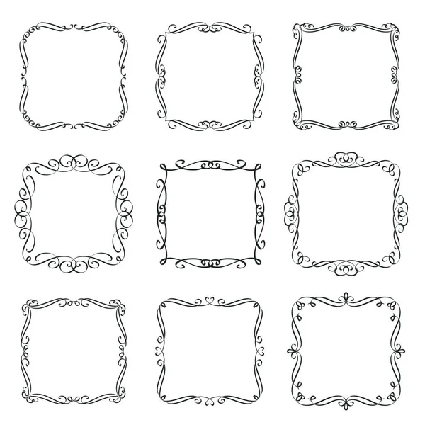 Bloeit Vintage Frames Set Calligraphic Design Elementen Sierlijke Rand Decoratieve — Stockvector