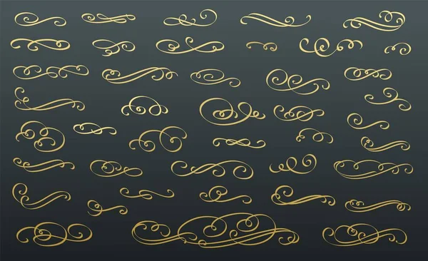 Messaggi Dei Divisori Elementi Design Calligrafico Riccioli Decorativi Dorati Ornamet — Vettoriale Stock