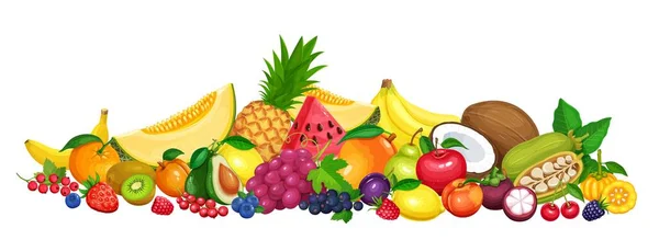 Banner Vectorial Frutas Bayas Comida Vegetariana Frambuesas Fresas Uvas Grosellas — Vector de stock