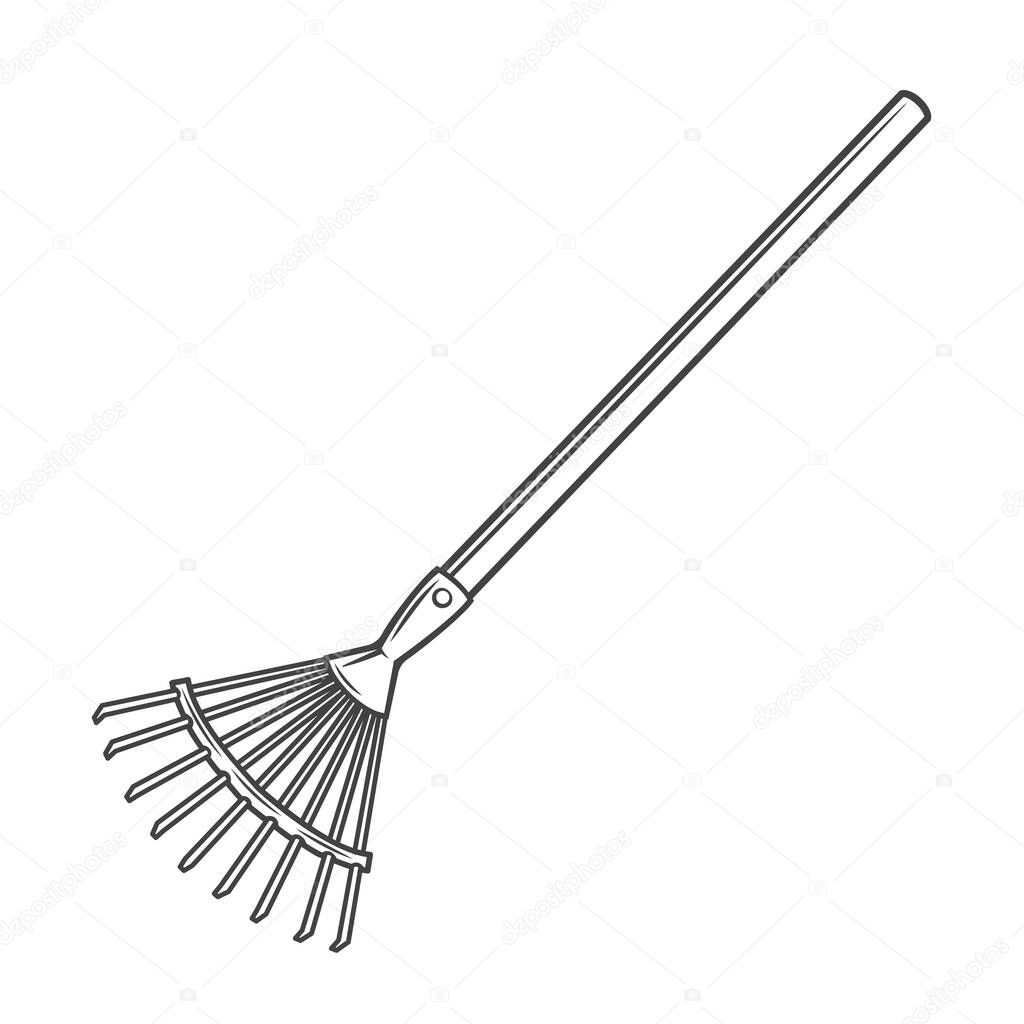 Garden rake outline icon. Garden tools vector illustration.