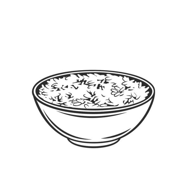 Icône Contour Bol Riz Pour Menu Alimentaire Asiatique Illustration Vectorielle — Image vectorielle