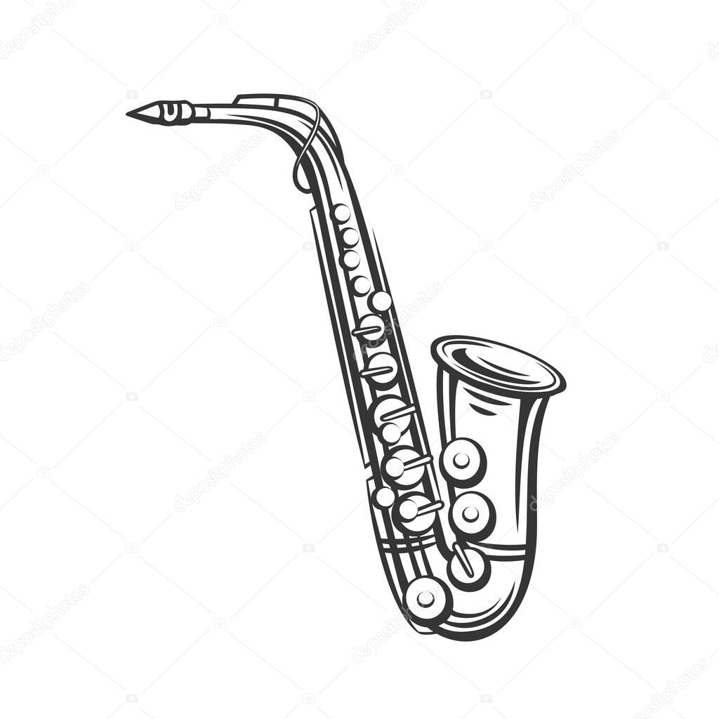 Saxophone outline icon. Jazz musical instrument in retro style. Vector illustration.