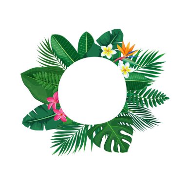 tropik yapraklar yuvarlak çerçeve