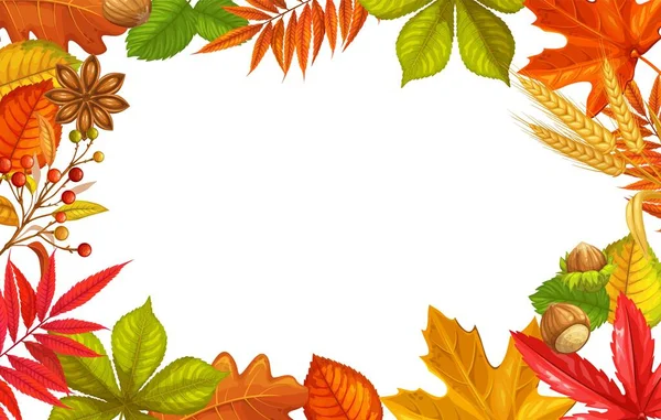 Seasonal fall frame with autumn foliage — Stock Vector