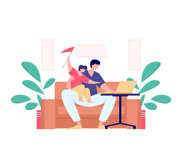 Working Home Freelance Concept Male Freelancer Working Laptop Sitting Sofa — Stock Vector