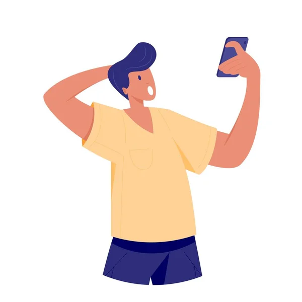 Homme surpris regardant smartphone — Image vectorielle