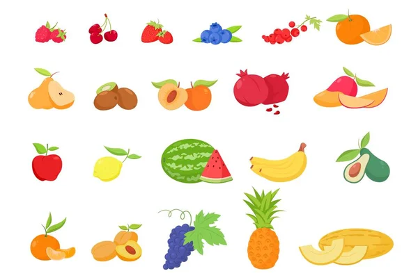 Frutas y bayas en estilo de dibujos animados — Vector de stock