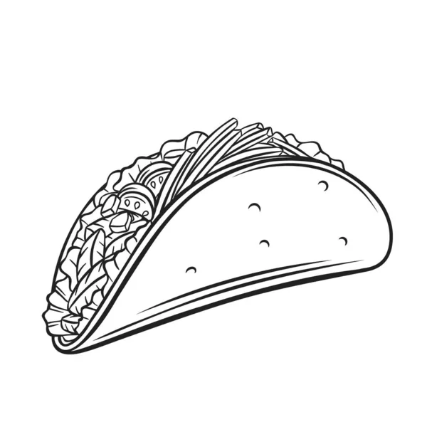 Ilustrasi vektor garis luar taco - Stok Vektor