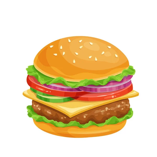 Hamburguesa o hamburguesa con queso icono de dibujos animados — Archivo Imágenes Vectoriales