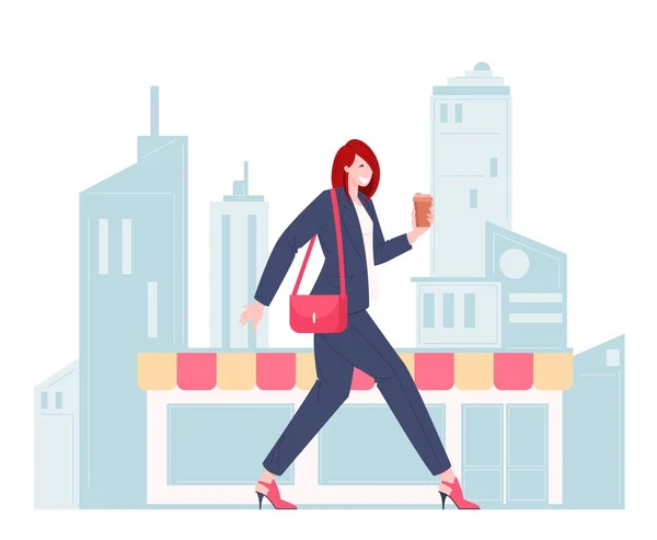 Female worker walking through the city — Stock Vector