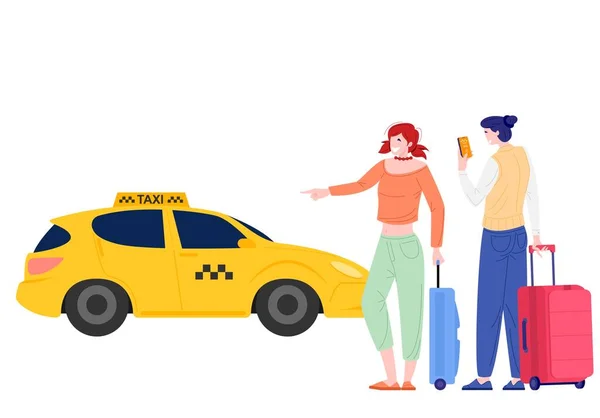 Young persons order taxi through app — Stock Vector