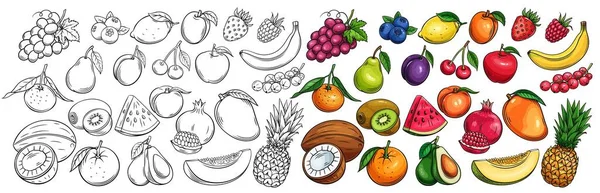 Meyve ve meyve ikonları — Stok Vektör