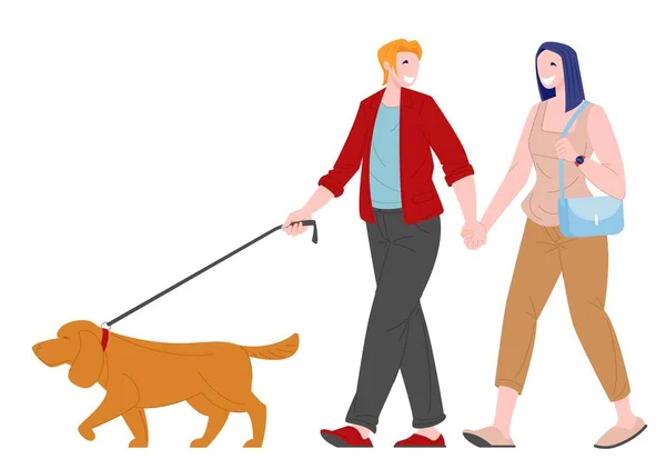 Couple romantique jeune femme et homme marchant — Image vectorielle