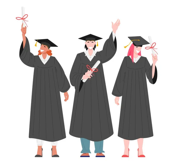 Graduates students holding diplomas — Stock Vector