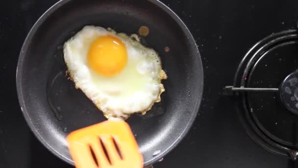 Жареное Яйцо Черной Сковороде — стоковое видео