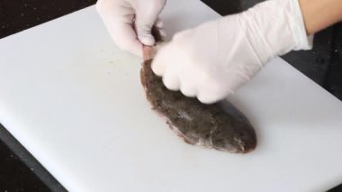 Soyulmuş ve gurme yemek için hazırlanan organik taze Sole alabalık