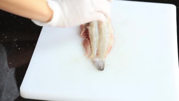 Pescado Blanco Ecológico Fresco Lenguado Pelado Preparado Para Cocina Gourmet — Vídeos de Stock