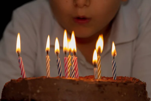 Making a Wish on His Birthday on dark — Stock Photo, Image