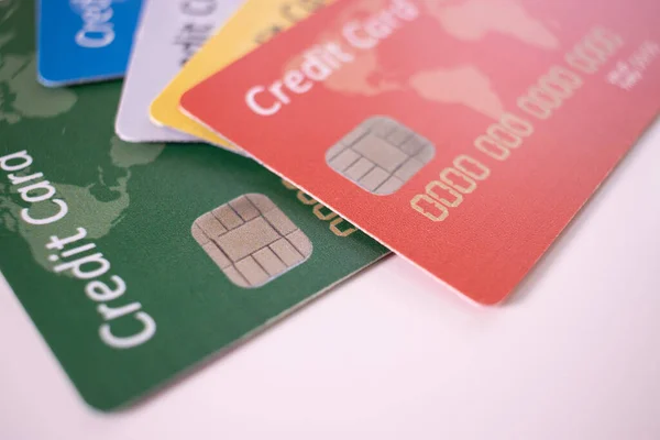 Set Of Color Credit Cards on white — Stock Photo, Image