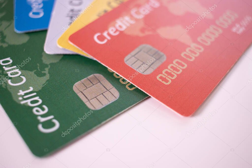Set Of Color Credit Cards on white