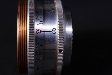 Eski Vintage objektif ölçekler semboller çekim görünümü. Bulanık fotoğraf