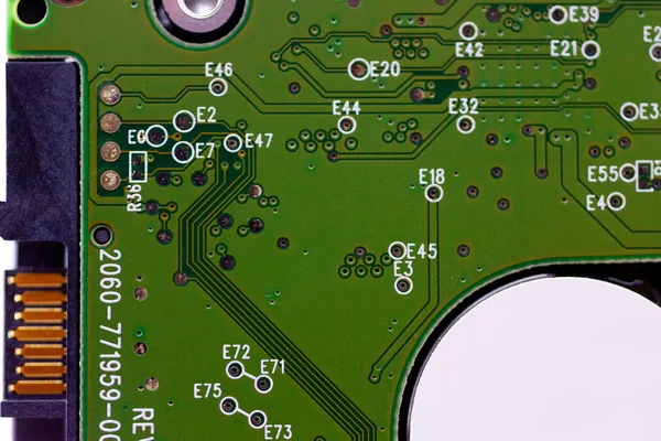 Hdd Microscheme Close View 底座是绿色的 宏观看 — 图库照片