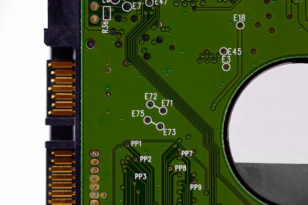 Hdd Microscheme Close View 底座是绿色的 宏观看 — 图库照片