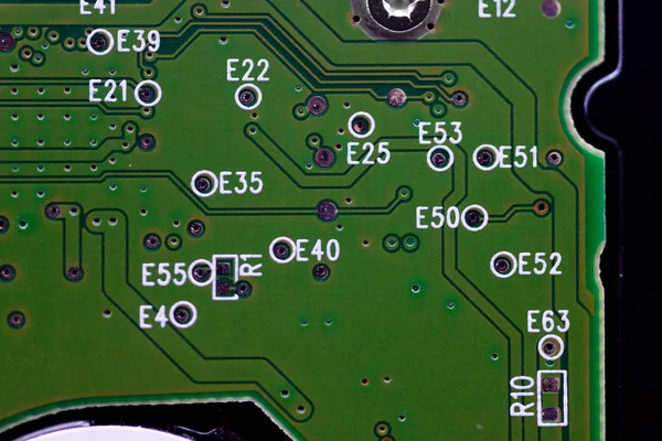 Hdd Microscheme Close View 底座是绿色的 宏观看 — 图库照片