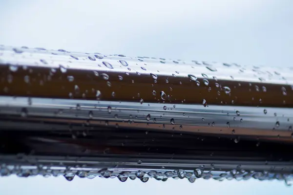 Chrome Steel Pipes Water Drops River Port Rain — Stock Photo, Image