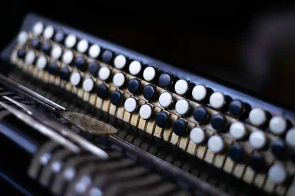 Old Rare Accordion Buttons Close View Low Light Photo — Stock Photo, Image