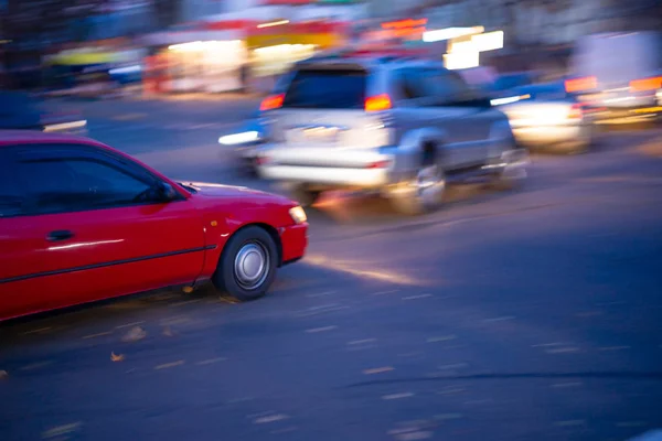 Motion Flou Rouge Photo Voiture Sur Carrefour Photo Mise Point — Photo