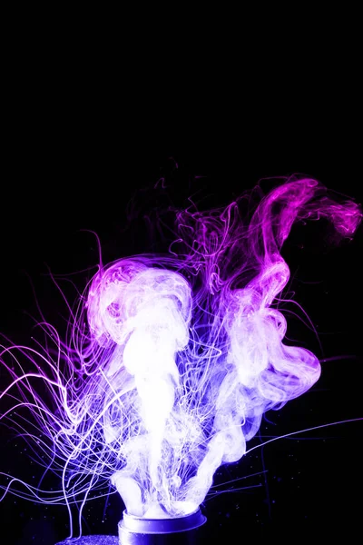 Vape clouds splash isolated on black background. Two colours fog is blue and purple. Stock color smoke photo with spray boiling glycerine. — Stock Photo, Image