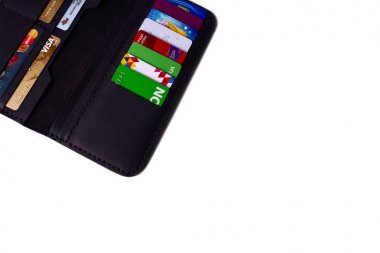 24.01.2019 Ukrayna, Kiev. El yapımı siyah deri walle bir parçası