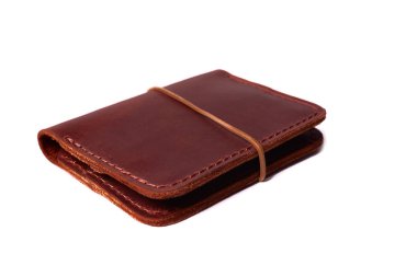 Lastik bant izole ile el yapımı kırmızı renkli deri kart tutucu 