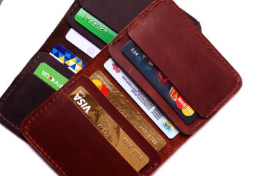 24.01.2019 Ukrayna, Kiev. El yapımı kırmızı ve kahverengi renk bir parçası