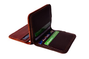 24.01.2019 Ukrayna, Kiev. El yapımı kırmızı ve kahverengi renk deri c