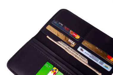 24.01.2019 Ukrayna, Kiev. El yapımı siyah deri walle bir parçası