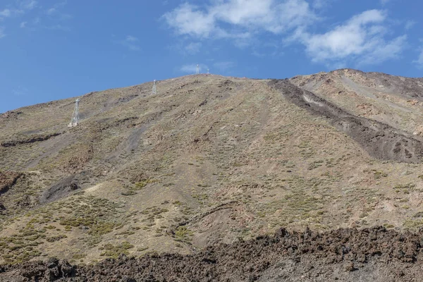 Vista Una Montaña Con Postes Teleferico Parque Nacional Del Teide —  Fotos de Stock