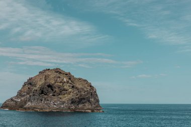 Garachico Tenerife, İspanya'nın adadaki plaj önünde adacık