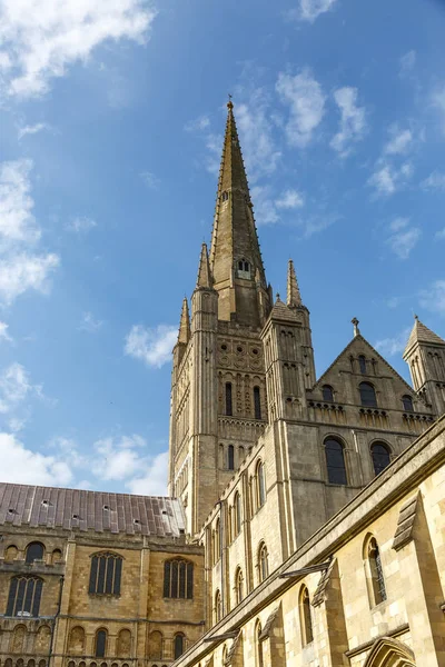 Vista Vertical Inmensa Catedral Católica Ciudad Norwich Día Verano Inglaterra — Foto de Stock
