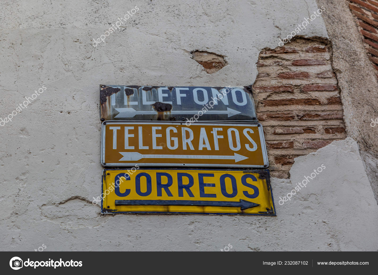 Telephone Signs Telegraphs Post Office Spanish Language Corner Town Spain  Stock Photo by ©. 232087102